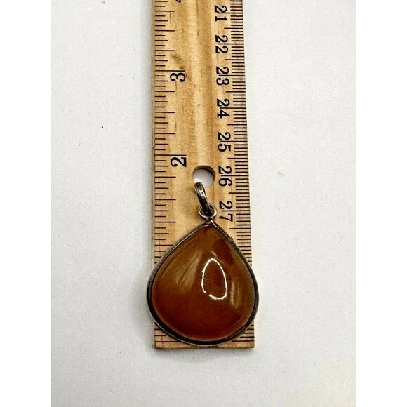 Natural Dendritic Agate Sterling Silver Pendant Orange Tearshape Unique Artisan - Picture 6 of 6